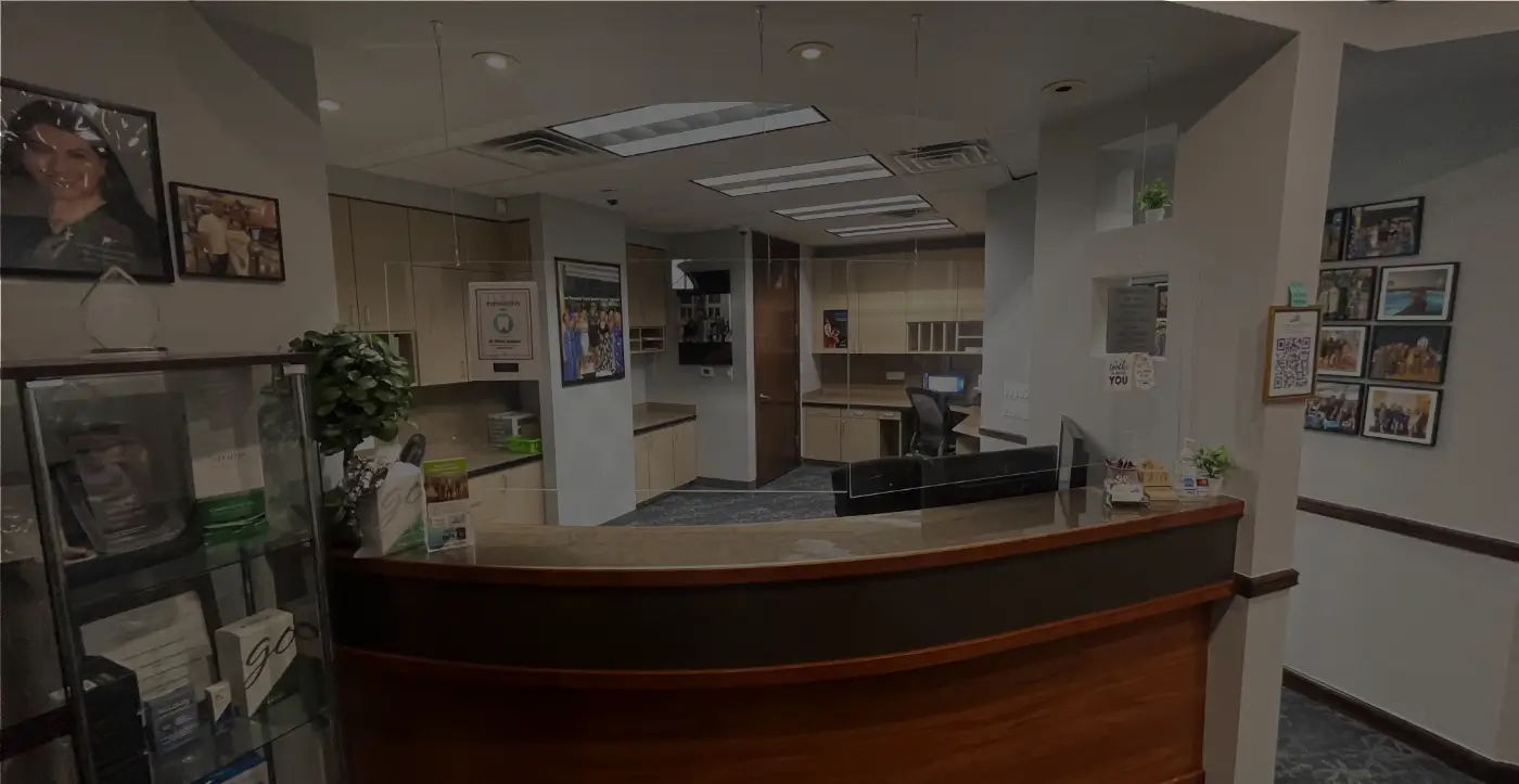 Dental office entry and reception desk